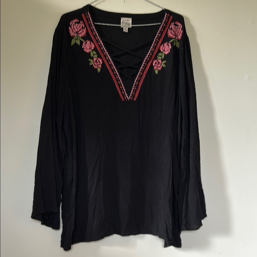 Como Vintage Black Embellished Long Sleeve Blouse Women’s Size 2X